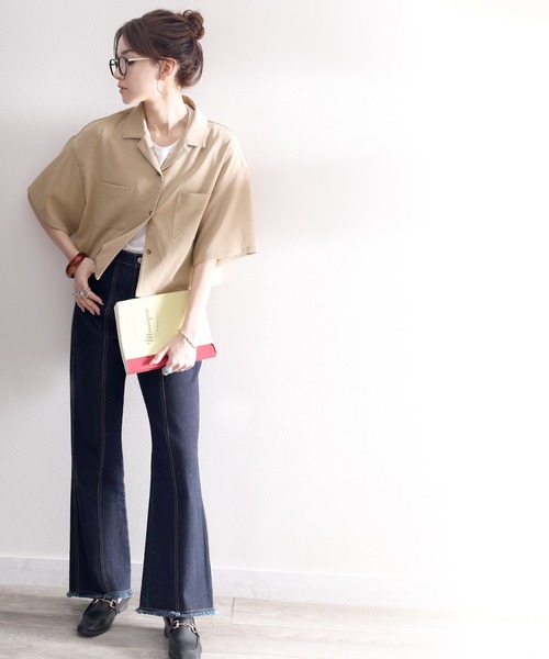 classicalelf（クラシカルエルフ）の「大人のリラックスムード。リネンライクショート丈開襟シャツ（シャツ/ブラウス・レディース・ブラック/ベージュ/アイボリー/モカ・SMALL/MEDIUM/LARGE/X-LARGE）」の7枚目の写真