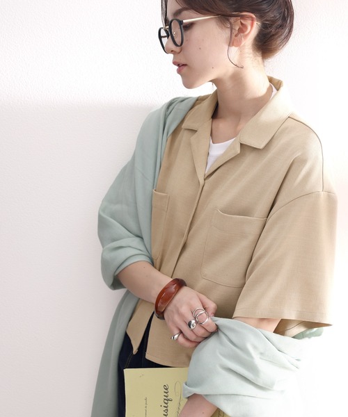 classicalelf（クラシカルエルフ）の「大人のリラックスムード。リネンライクショート丈開襟シャツ（シャツ/ブラウス・レディース・ブラック/ベージュ/アイボリー/モカ・SMALL/MEDIUM/LARGE/X-LARGE）」の11枚目の写真