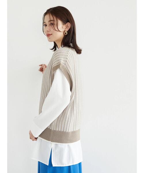 Green Parks(グリーンパークス)の「ストライプ風ジャガードニットベスト*(ベスト・レディース・ベージュ/ブルー/グリーン・FREE)」の16枚目の写真