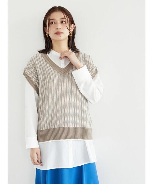 Green Parks(グリーンパークス)の「ストライプ風ジャガードニットベスト*(ベスト・レディース・ベージュ/ブルー/グリーン・FREE)」の19枚目の写真