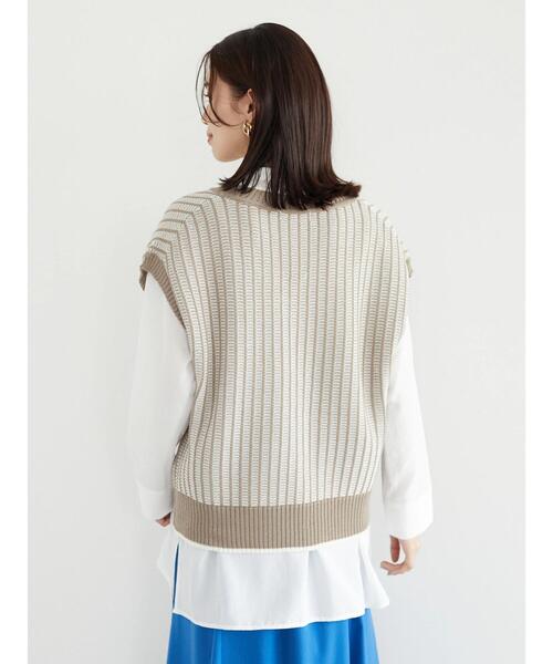 Green Parks(グリーンパークス)の「ストライプ風ジャガードニットベスト*(ベスト・レディース・ベージュ/ブルー/グリーン・FREE)」の14枚目の写真