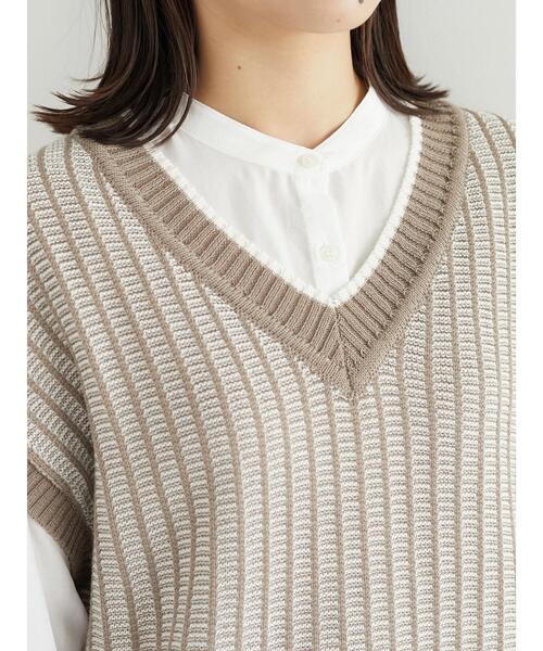 Green Parks(グリーンパークス)の「ストライプ風ジャガードニットベスト*(ベスト・レディース・ベージュ/ブルー/グリーン・FREE)」の9枚目の写真