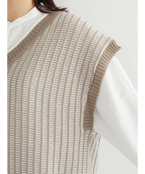 Green Parks(グリーンパークス)の「ストライプ風ジャガードニットベスト*(ベスト・レディース・ベージュ/ブルー/グリーン・FREE)」の4枚目の写真