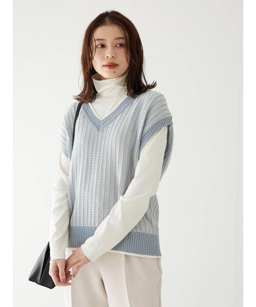 Green Parks(グリーンパークス)の「ストライプ風ジャガードニットベスト*(ベスト・レディース・ベージュ/ブルー/グリーン・FREE)」の17枚目の写真