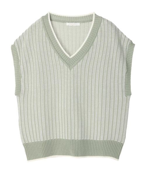 Green Parks(グリーンパークス)の「ストライプ風ジャガードニットベスト*(ベスト・レディース・ベージュ/ブルー/グリーン・FREE)」の13枚目の写真