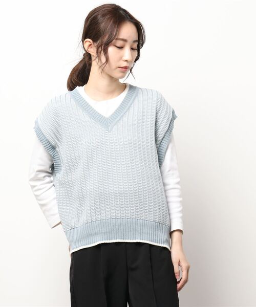 Green Parks(グリーンパークス)の「ストライプ風ジャガードニットベスト*(ベスト・レディース・ベージュ/ブルー/グリーン・FREE)」の18枚目の写真