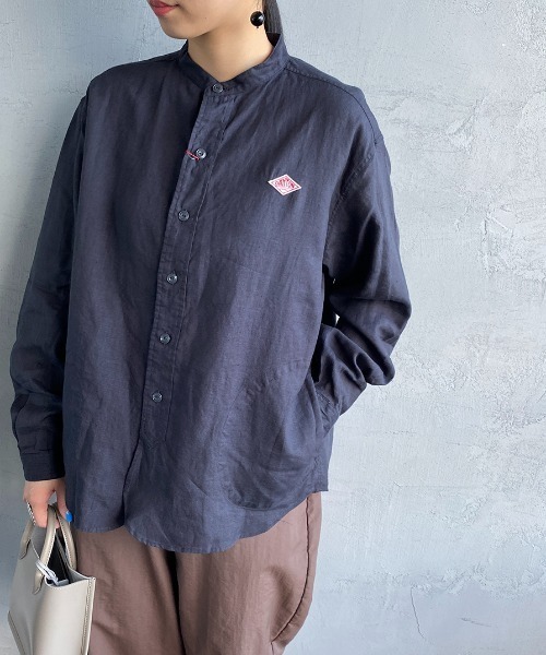 DANTON（ダントン）の「[DANTON/ダントン] リネンクロス バンドカラーシャツ（シャツ/ブラウス・レディース・チャコール/ホワイト/ベージュ・34/36/38）」の2枚目の写真