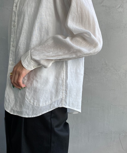 DANTON（ダントン）の「[DANTON/ダントン] リネンクロス バンドカラーシャツ（シャツ/ブラウス・レディース・チャコール/ホワイト/ベージュ・34/36/38）」の5枚目の写真