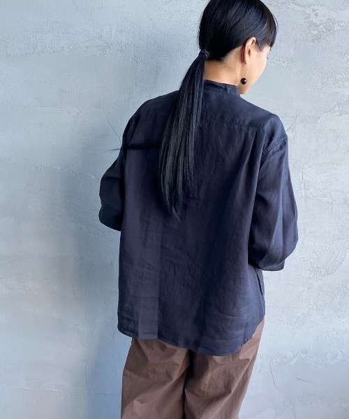 DANTON（ダントン）の「[DANTON/ダントン] リネンクロス バンドカラーシャツ（シャツ/ブラウス・レディース・チャコール/ホワイト/ベージュ・34/36/38）」の20枚目の写真