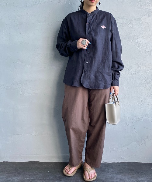 DANTON（ダントン）の「[DANTON/ダントン] リネンクロス バンドカラーシャツ（シャツ/ブラウス・レディース・チャコール/ホワイト/ベージュ・34/36/38）」の4枚目の写真