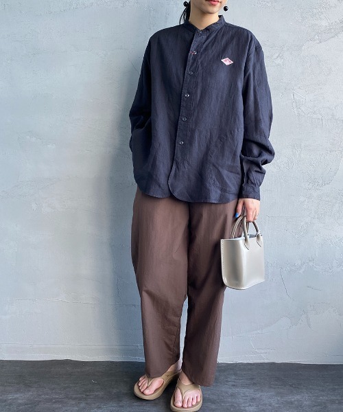 DANTON（ダントン）の「[DANTON/ダントン] リネンクロス バンドカラーシャツ（シャツ/ブラウス・レディース・チャコール/ホワイト/ベージュ・34/36/38）」の6枚目の写真