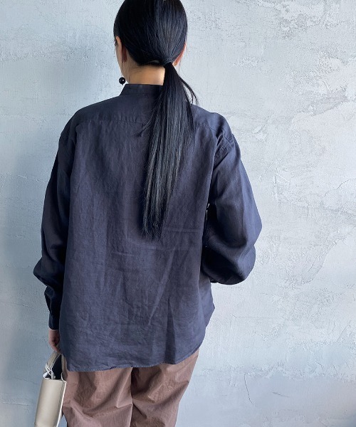 DANTON（ダントン）の「[DANTON/ダントン] リネンクロス バンドカラーシャツ（シャツ/ブラウス・レディース・チャコール/ホワイト/ベージュ・34/36/38）」の9枚目の写真