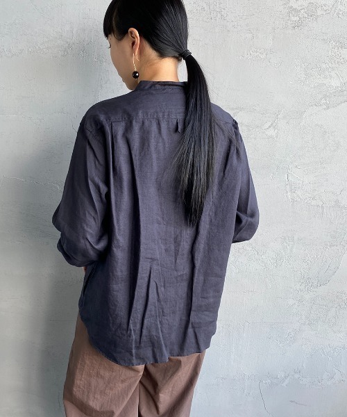 DANTON（ダントン）の「[DANTON/ダントン] リネンクロス バンドカラーシャツ（シャツ/ブラウス・レディース・チャコール/ホワイト/ベージュ・34/36/38）」の17枚目の写真