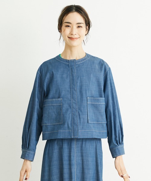 MICHEL KLEIN（ミッシェル・クラン）の「[セットアップ対応/洗える]デニムライクショートブルゾン（デニムジャケット・レディース・ネイビー・38）」の5枚目の写真