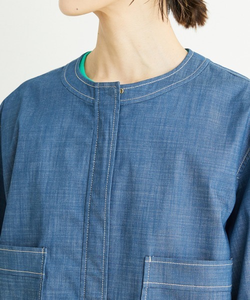 MICHEL KLEIN（ミッシェル・クラン）の「[セットアップ対応/洗える]デニムライクショートブルゾン（デニムジャケット・レディース・ネイビー・38）」の8枚目の写真
