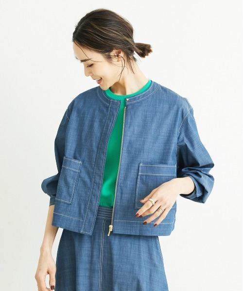 MICHEL KLEIN（ミッシェル・クラン）の「[セットアップ対応/洗える]デニムライクショートブルゾン（デニムジャケット・レディース・ネイビー・38）」の14枚目の写真