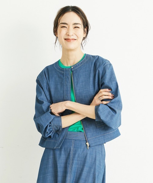MICHEL KLEIN（ミッシェル・クラン）の「[セットアップ対応/洗える]デニムライクショートブルゾン（デニムジャケット・レディース・ネイビー・38）」の15枚目の写真