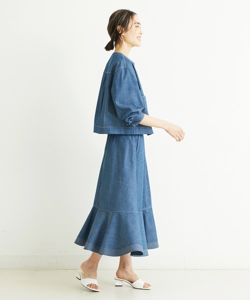 MICHEL KLEIN（ミッシェル・クラン）の「[セットアップ対応/洗える]デニムライクショートブルゾン（デニムジャケット・レディース・ネイビー・38）」の17枚目の写真