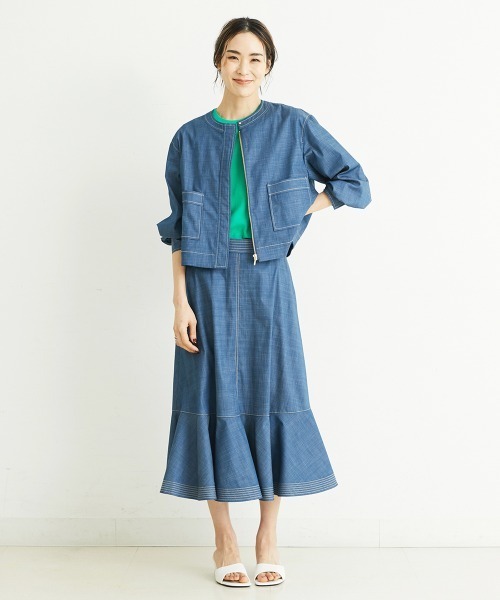 MICHEL KLEIN（ミッシェル・クラン）の「[セットアップ対応/洗える]デニムライクショートブルゾン（デニムジャケット・レディース・ネイビー・38）」の18枚目の写真