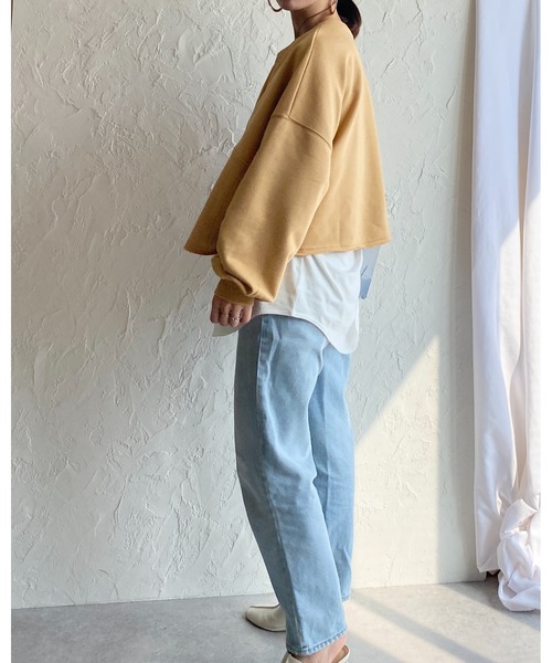 She's Closet（シーズクローゼット）の「編み上げレースアップリボン裏毛ショート丈長袖プルオーバースウェット（スウェット・レディース・アイボリー/オートミール/キャメル・FREE）」の8枚目の写真