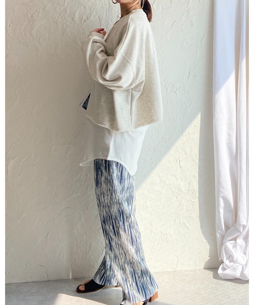 She's Closet（シーズクローゼット）の「編み上げレースアップリボン裏毛ショート丈長袖プルオーバースウェット（スウェット・レディース・アイボリー/オートミール/キャメル・FREE）」の15枚目の写真