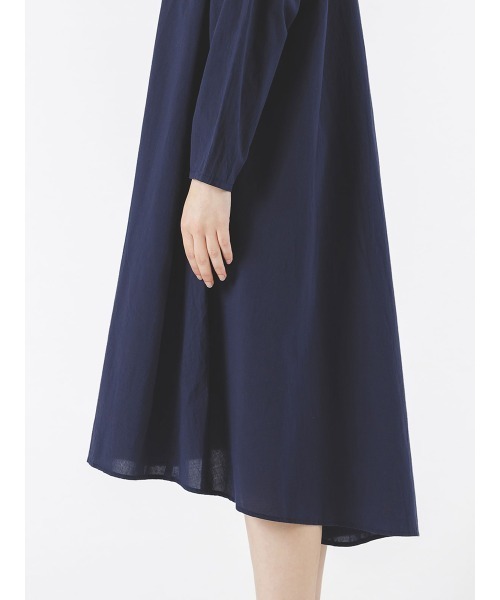 ミズイロインド バンドカラー シャツワンピース ウール 紺色