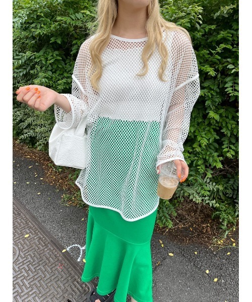 WC（ダブル シー）の「カラーメッシュビッグロンT（Tシャツ/カットソー・レディース・ホワイト/ブラック/ピンク・FREE）」の2枚目の写真