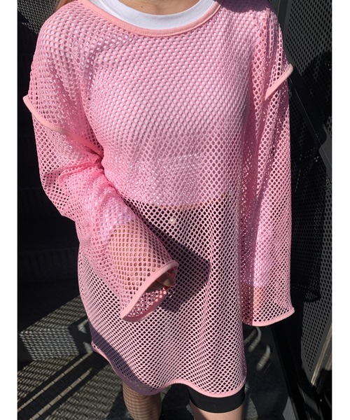 WC（ダブル シー）の「カラーメッシュビッグロンT（Tシャツ/カットソー・レディース・ホワイト/ブラック/ピンク・FREE）」の3枚目の写真