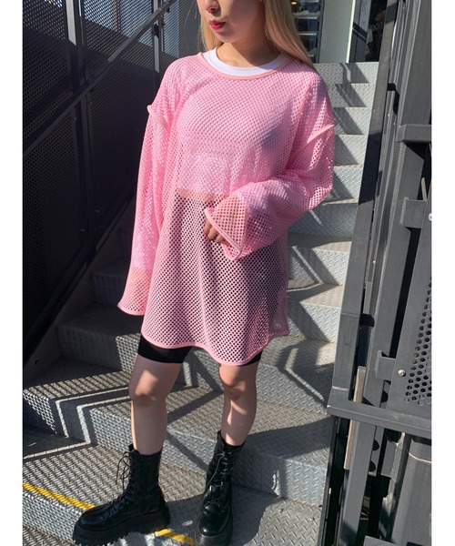 WC（ダブル シー）の「カラーメッシュビッグロンT（Tシャツ/カットソー・レディース・ホワイト/ブラック/ピンク・FREE）」の11枚目の写真