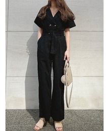 Doubble button linen オールインワン