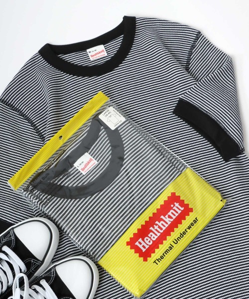 Healthknit（ヘルスニット）の「Healthknit（ヘルスニット）クルーネック ワッフル半袖Tシャツ/ユニセックス/無地・ボーダーリンガーT/1P/パックT（Tシャツ/カットソー・レディース・ブルー系その他/ブラック/ブラック×ホワイト/ネイビー×ホワイト/オフホワイト/レッド系その他/グレー/グレー系その他/ブラウン系その他/グリーン系その他/イエロー系その他/ピンク・L/XL/M）」の4枚目の写真