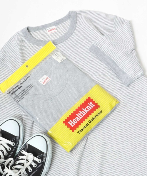 Healthknit（ヘルスニット）の「Healthknit（ヘルスニット）クルーネック ワッフル半袖Tシャツ/ユニセックス/無地・ボーダーリンガーT/1P/パックT（Tシャツ/カットソー・レディース・ブルー系その他/ブラック/ブラック×ホワイト/ネイビー×ホワイト/オフホワイト/レッド系その他/グレー/グレー系その他/ブラウン系その他/グリーン系その他/イエロー系その他/ピンク・L/XL/M）」の5枚目の写真