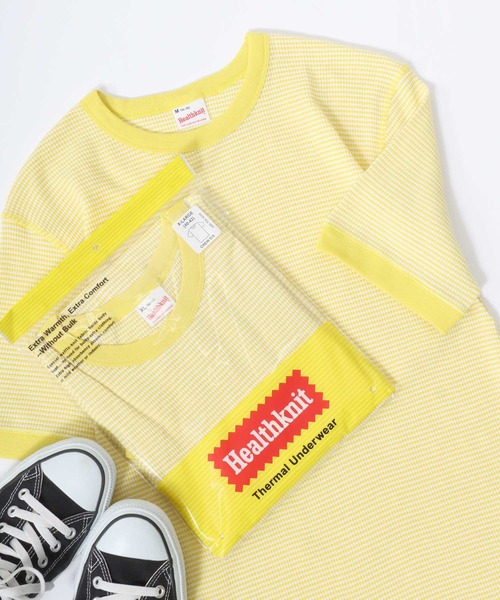 Healthknit（ヘルスニット）の「Healthknit（ヘルスニット）クルーネック ワッフル半袖Tシャツ/ユニセックス/無地・ボーダーリンガーT/1P/パックT（Tシャツ/カットソー・レディース・ブルー系その他/ブラック/ブラック×ホワイト/ネイビー×ホワイト/オフホワイト/レッド系その他/グレー/グレー系その他/ブラウン系その他/グリーン系その他/イエロー系その他/ピンク・L/XL/M）」の10枚目の写真