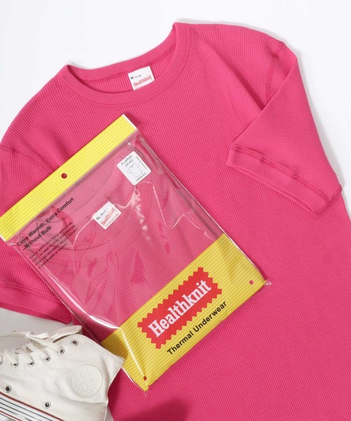 Healthknit（ヘルスニット）の「Healthknit（ヘルスニット）クルーネック ワッフル半袖Tシャツ/ユニセックス/無地・ボーダーリンガーT/1P/パックT（Tシャツ/カットソー・レディース・ブルー系その他/ブラック/ブラック×ホワイト/ネイビー×ホワイト/オフホワイト/レッド系その他/グレー/グレー系その他/ブラウン系その他/グリーン系その他/イエロー系その他/ピンク・L/XL/M）」の11枚目の写真