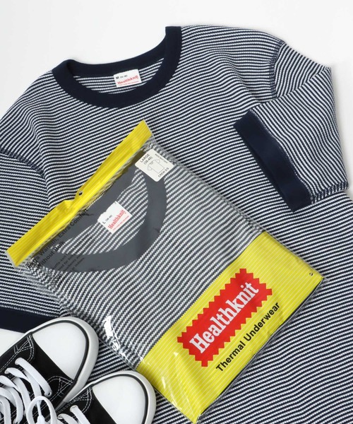 Healthknit（ヘルスニット）の「Healthknit（ヘルスニット）クルーネック ワッフル半袖Tシャツ/ユニセックス/無地・ボーダーリンガーT/1P/パックT（Tシャツ/カットソー・レディース・ブルー系その他/ブラック/ブラック×ホワイト/ネイビー×ホワイト/オフホワイト/レッド系その他/グレー/グレー系その他/ブラウン系その他/グリーン系その他/イエロー系その他/ピンク・L/XL/M）」の9枚目の写真