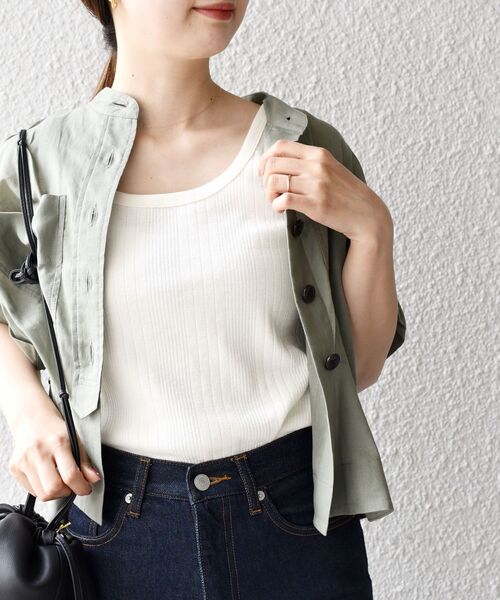 SHIPS(シップス)の「コットンテレコタンクトップ◇(タンクトップ・レディース・ブラック/オフホワイト/グリーン・ONE SIZE)」の1枚目の写真