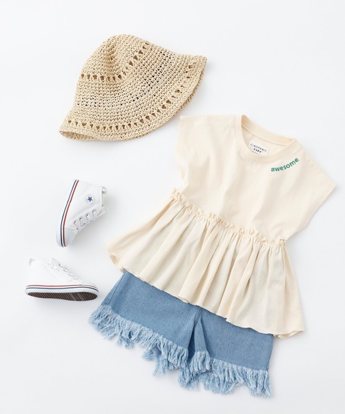 CIAOPANIC TYPY(チャオパニックティピー)の「【KIDS】ギャザーノースリーブ刺繍Tee(Tシャツ/カットソー・キッズ・チャコールグレー/サックスブルー/アイボリー・SMALL/MEDIUM/LARGE/X-LARGE/XX-LARGE)」の4枚目の写真