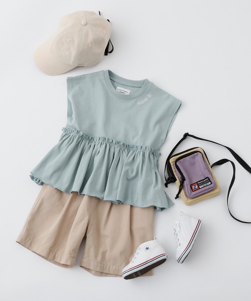 CIAOPANIC TYPY(チャオパニックティピー)の「【KIDS】ギャザーノースリーブ刺繍Tee(Tシャツ/カットソー・キッズ・チャコールグレー/サックスブルー/アイボリー・SMALL/MEDIUM/LARGE/X-LARGE/XX-LARGE)」の5枚目の写真