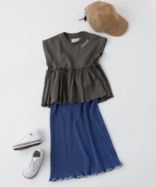 CIAOPANIC TYPY(チャオパニックティピー)の「【KIDS】ギャザーノースリーブ刺繍Tee(Tシャツ/カットソー・キッズ・チャコールグレー/サックスブルー/アイボリー・SMALL/MEDIUM/LARGE/X-LARGE/XX-LARGE)」の6枚目の写真