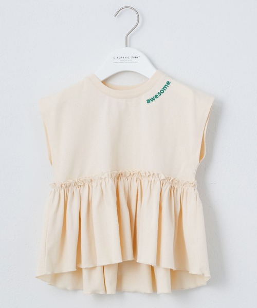 CIAOPANIC TYPY(チャオパニックティピー)の「【KIDS】ギャザーノースリーブ刺繍Tee(Tシャツ/カットソー・キッズ・チャコールグレー/サックスブルー/アイボリー・SMALL/MEDIUM/LARGE/X-LARGE/XX-LARGE)」の7枚目の写真