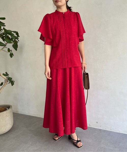 prose verse（プロズヴェール）の「タックフリルブラウス×フレアスカートセットアップ（ワンピース・レディース・ネイビー/レッド/グリーン・MEDIUM）」の14枚目の写真