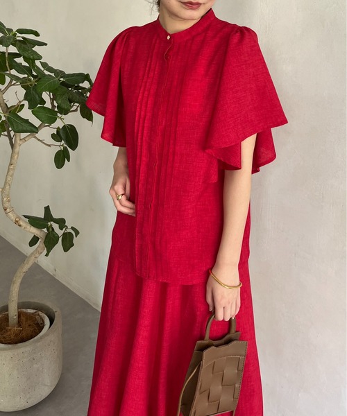 prose verse（プロズヴェール）の「タックフリルブラウス×フレアスカートセットアップ（ワンピース・レディース・ネイビー/レッド/グリーン・MEDIUM）」の17枚目の写真