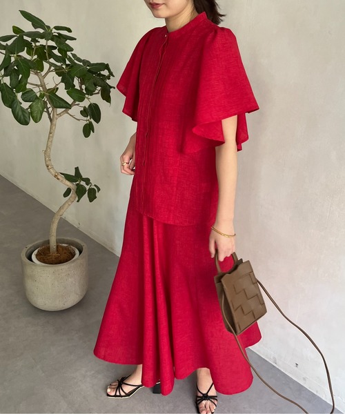 prose verse（プロズヴェール）の「タックフリルブラウス×フレアスカートセットアップ（ワンピース・レディース・ネイビー/レッド/グリーン・MEDIUM）」の19枚目の写真