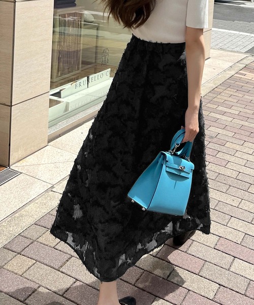 KOBE LETTUCE（コウベレタス）の「シアーチェック×フラワージャガードフレアスカート（スカート・レディース・グレー/ブラック/ピンク/アイボリー・S/M）」の5枚目の写真