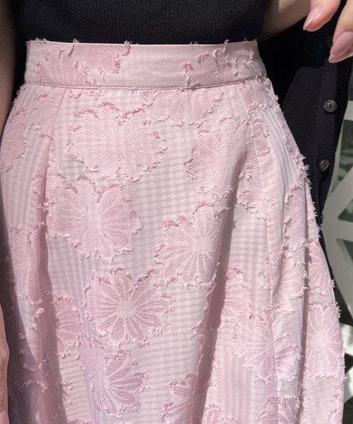 KOBE LETTUCE（コウベレタス）の「シアーチェック×フラワージャガードフレアスカート（スカート・レディース・グレー/ブラック/ピンク/アイボリー・S/M）」の13枚目の写真