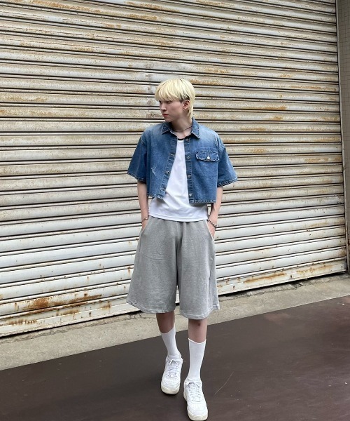 Chikashitsu +（チカシツプラス）の「【Chikashitsu +/チカシツプラス】side button sweat shorts/サイドボタン スウェットパンツ スウェット ハーフパンツ（スウェットパンツ・メンズ・ブラック/ブルー/グレー・ONE SIZE）」の5枚目の写真