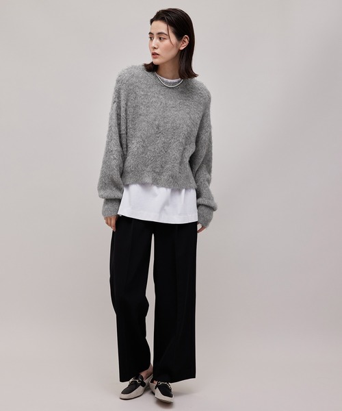 ROPE'（ロペ）の「【WEB限定】アルパカシャギークルーネックショートニット（ニット/セーター・レディース・ブルー系その他4/ライトグレー/ピンク・38）」の12枚目の写真