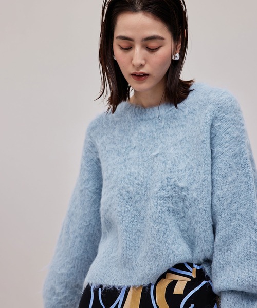 ROPE'（ロペ）の「【WEB限定】アルパカシャギークルーネックショートニット（ニット/セーター・レディース・ブルー系その他4/ライトグレー/ピンク・38）」の15枚目の写真