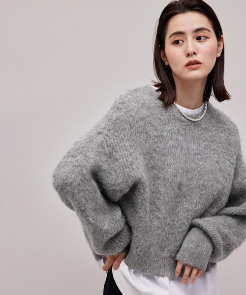 ROPE'（ロペ）の「【WEB限定】アルパカシャギークルーネックショートニット（ニット/セーター・レディース・ブルー系その他4/ライトグレー/ピンク・38）」の18枚目の写真