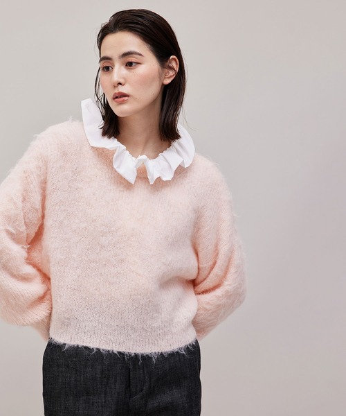 ROPE'（ロペ）の「【WEB限定】アルパカシャギークルーネックショートニット（ニット/セーター・レディース・ブルー系その他4/ライトグレー/ピンク・38）」の5枚目の写真